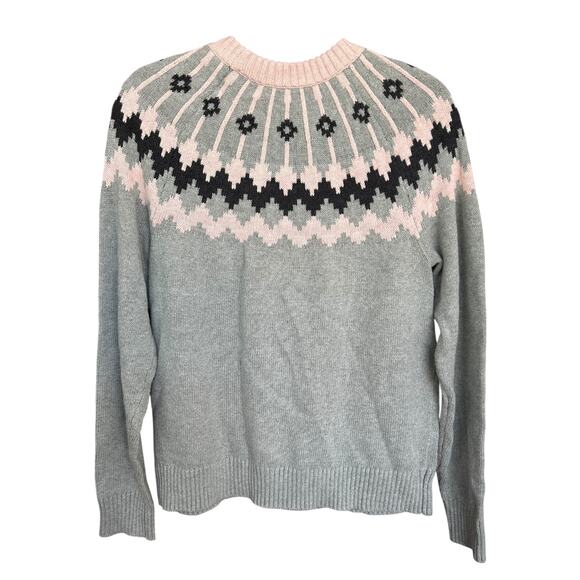 J.Crew Women's Gray + Pink Nordic Knit 100% Cotton Pullover Sweater Size Large - Picture 5 of 5